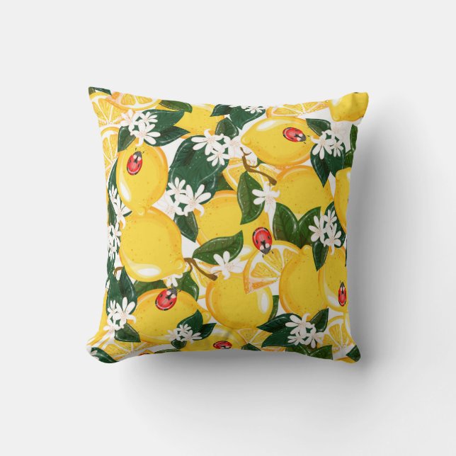 Yellow Lemons Tropical Vintage Design. Throw Pillow (Front)