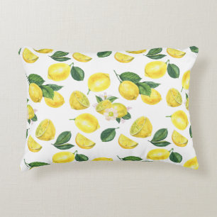Yellow Lemons Watercolor Fruit Pattern Accent Pillow