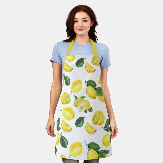 Yellow Lemons Watercolor Fruit Pattern Apron (Worn)