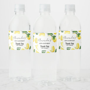 Yellow Lemons Watercolor Fruit Pattern Birthday Water Bottle Label