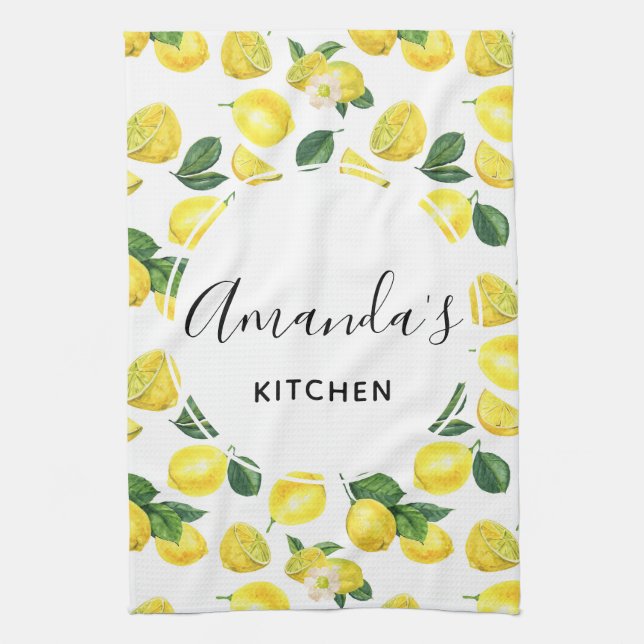 Yellow Lemons Watercolor Fruit Pattern Kitchen Towel (Vertical)