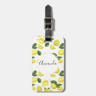 Yellow Lemons Watercolor Fruit Pattern Luggage Tag