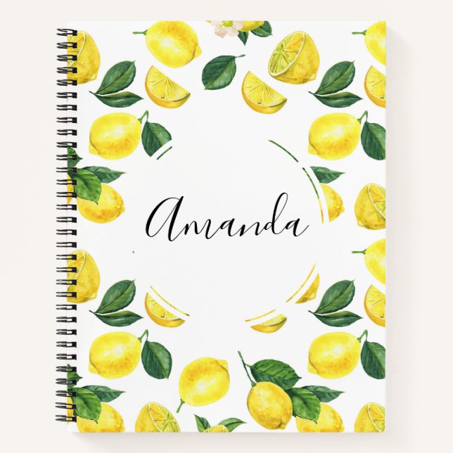 Yellow Lemons Watercolor Fruit Pattern Notebook (Front)