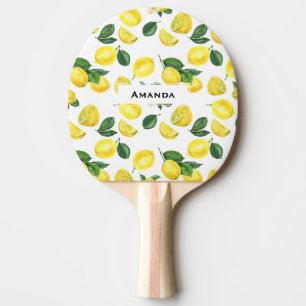 Yellow Lemons Watercolor Fruit Pattern Ping Pong Paddle