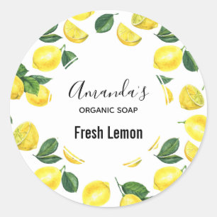 Yellow Lemons Watercolor Fruit Pattern Soap Classic Round Sticker