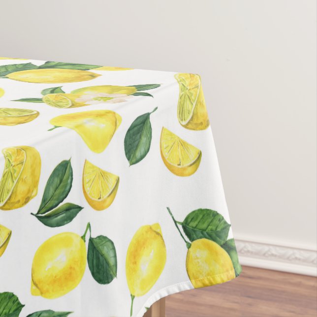 Yellow Lemons Watercolor Fruit Pattern Tablecloth (In Situ)