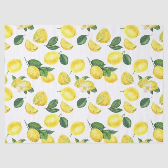 Yellow Lemons Watercolor Fruit Pattern Tissue Paper (Front)