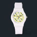 Yellow Lemons Watercolor Fruit Pattern Watch<br><div class="desc">A watch with a cute pattern of yellow lemons with green leaves  and fresh cut lemon slices.</div>