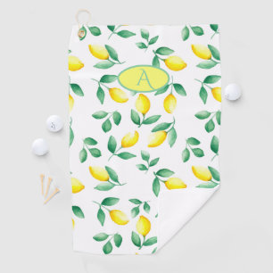 Yellow Lemons Watercolor Monogram Golf Towel