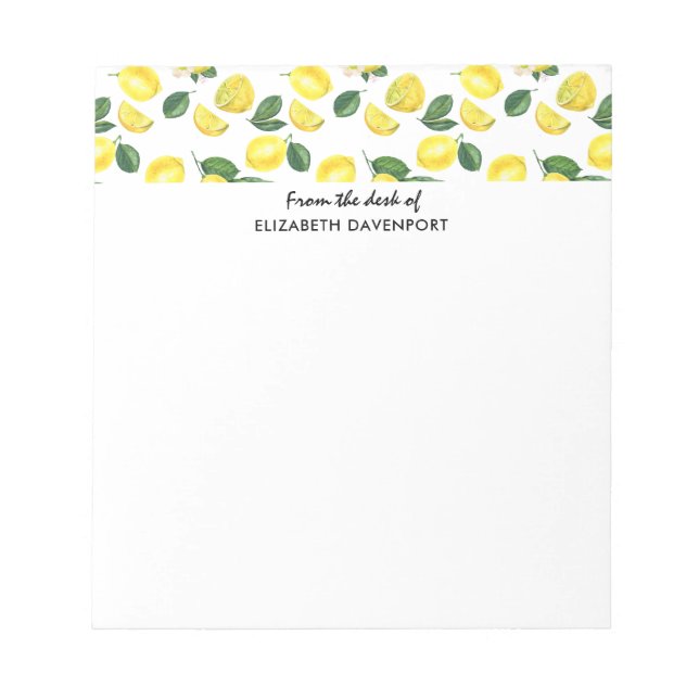 Yellow Lemons Watercolor Pattern Notepad (Front)