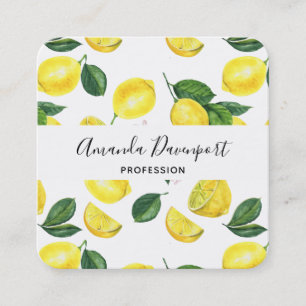 Yellow Lemons Watercolor Pattern Square Business Card