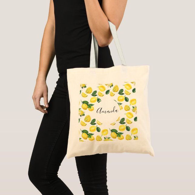Yellow Lemons Watercolor Pattern Tote Bag (Front (Product))