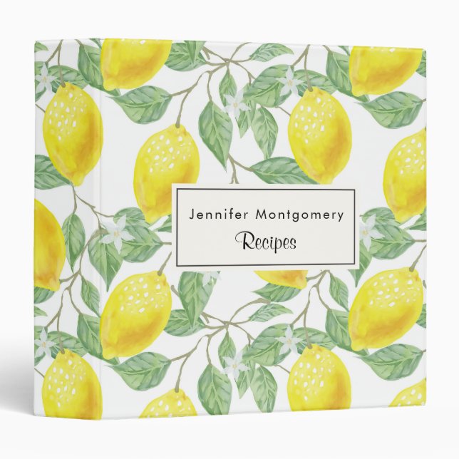 Yellow Lemons with Green Leaves Pattern Binder (Front/Spine)