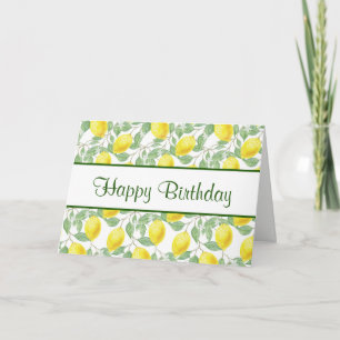 Yellow Lemons with Green Leaves Pattern Birthday Card