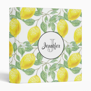 Yellow Lemons with Green Leaves Pattern Monogram Binder