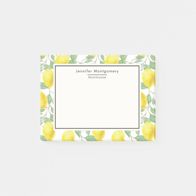 Yellow Lemons with Green Leaves Pattern Post-it Notes (Front)