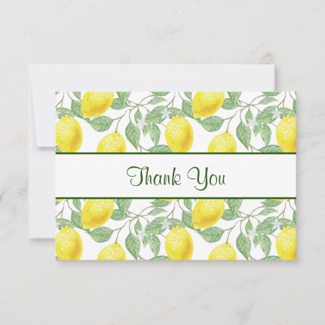 Yellow Lemons with Green Leaves Pattern Thank You Card (Front)