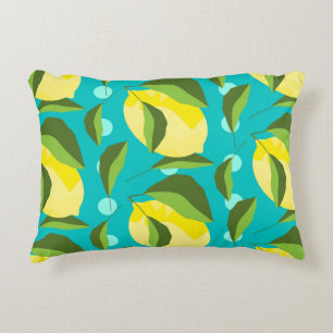 Yellow lemons with green leaves seamless pattern w accent pillow