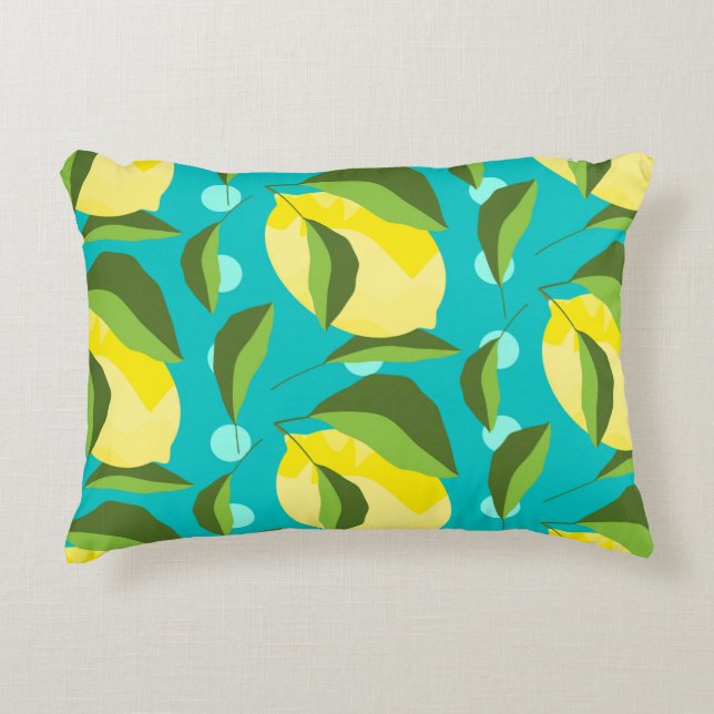 Yellow lemons with green leaves seamless pattern w accent pillow (Front)