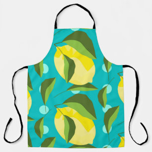 Yellow lemons with green leaves seamless pattern w apron
