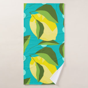 Yellow lemons with green leaves seamless pattern w bath towel