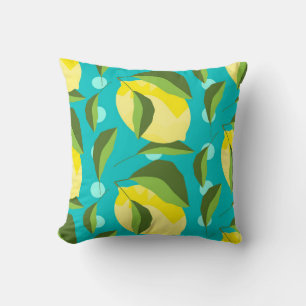 Yellow lemons with green leaves seamless pattern w throw pillow