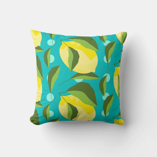 Yellow lemons with green leaves seamless pattern w throw pillow (Front)