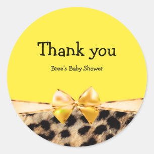Yellow & Leopard Print Bow Chic Glam Animal Print Classic Round Sticker
