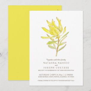 Yellow leucadendron watercolor wedding invitations