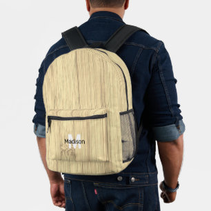 Yellow light bamboo wood print custom Monogram Printed Backpack