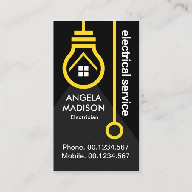 Yellow Light Bulb Switch Electrical Business Card (Front)