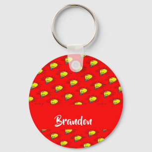 Yellow light bulbs on red keychain