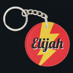 Yellow lighting bolt strike flash logo custom name keychain<br><div class="desc">Yellow lighting bolt strike flash logo custom name Keychain. Powerful zigzag thunderbolt design with personalized text. Red or custom background color.</div>