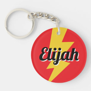 Yellow lighting bolt strike flash logo custom name keychain