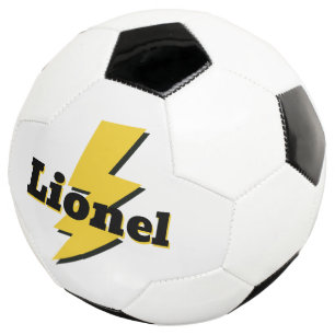 Yellow lighting bolt strike flash logo custom name soccer ball