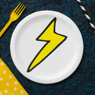Yellow Lightning Bolt Paper Plate