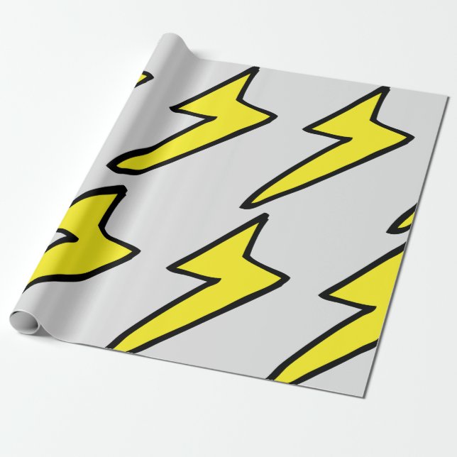 Yellow Lightning Bolt Wrapping Paper (Unrolled)