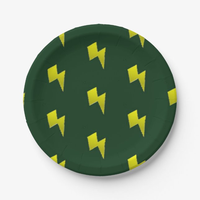 Yellow lightning bolts pattern paper plate (Front)
