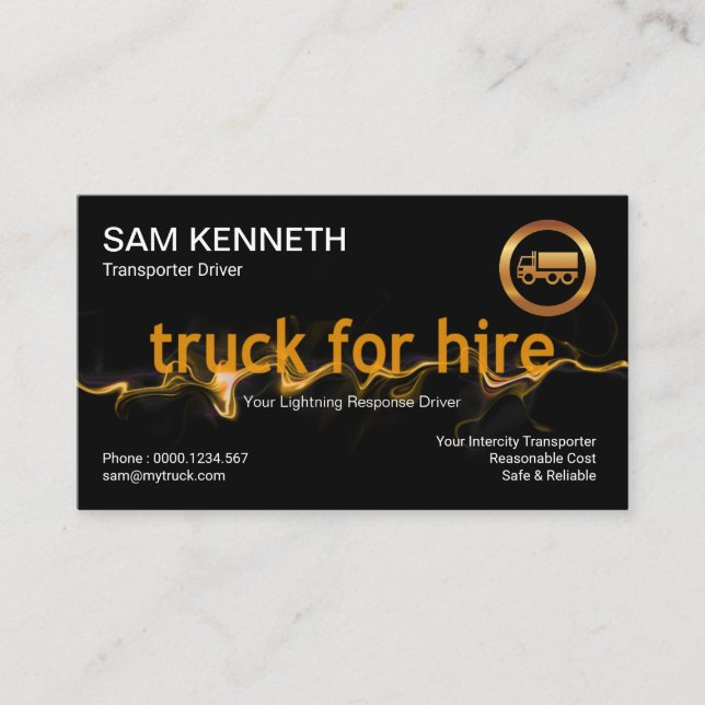 Yellow Lightning Flash Classy Truck Driver Business Card (Front)