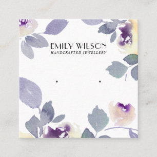 YELLOW LILAC ROSE FLORAL STUD EARRING DISPLAY SQUARE BUSINESS CARD