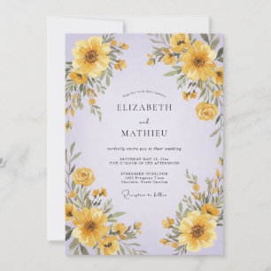 Yellow Lilac Sunflower Eucalyptus Wedding Invitation