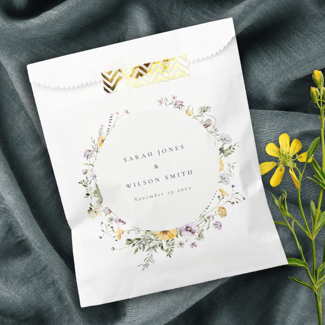 Yellow Lilac Wildflower Circle Frame Wedding Favour Bag (Creator Uploaded)