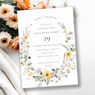 Yellow Lilac Wildflower Wreath Baby Shower Invite