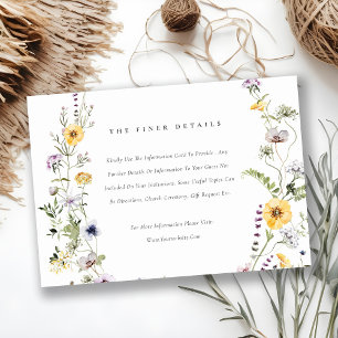 Yellow Lilac Wildflower Wreath Wedding Details Enclosure Card
