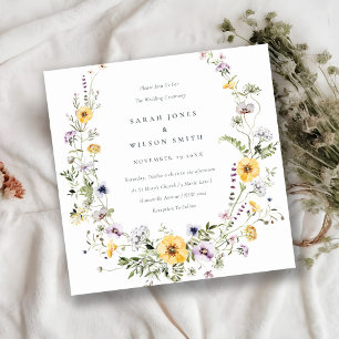 Yellow Lilac Wildflower Wreath Wedding Invite
