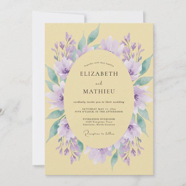 Yellow Lilac Wreath Wedding Invitation (Front)