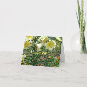 YELLOW LILIES IN GARDEN, "HAPPY EASTER" (PHOTOG) HOLIDAY CARD