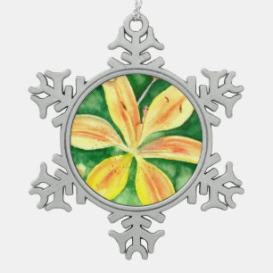 Yellow lilies in the garden snowflake pewter christmas ornament
