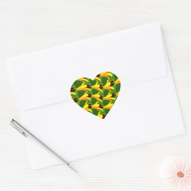Yellow Lilies Pattern Heart Sticker (Envelope)