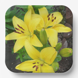 Yellow Lilly Designed Square Paper Plate